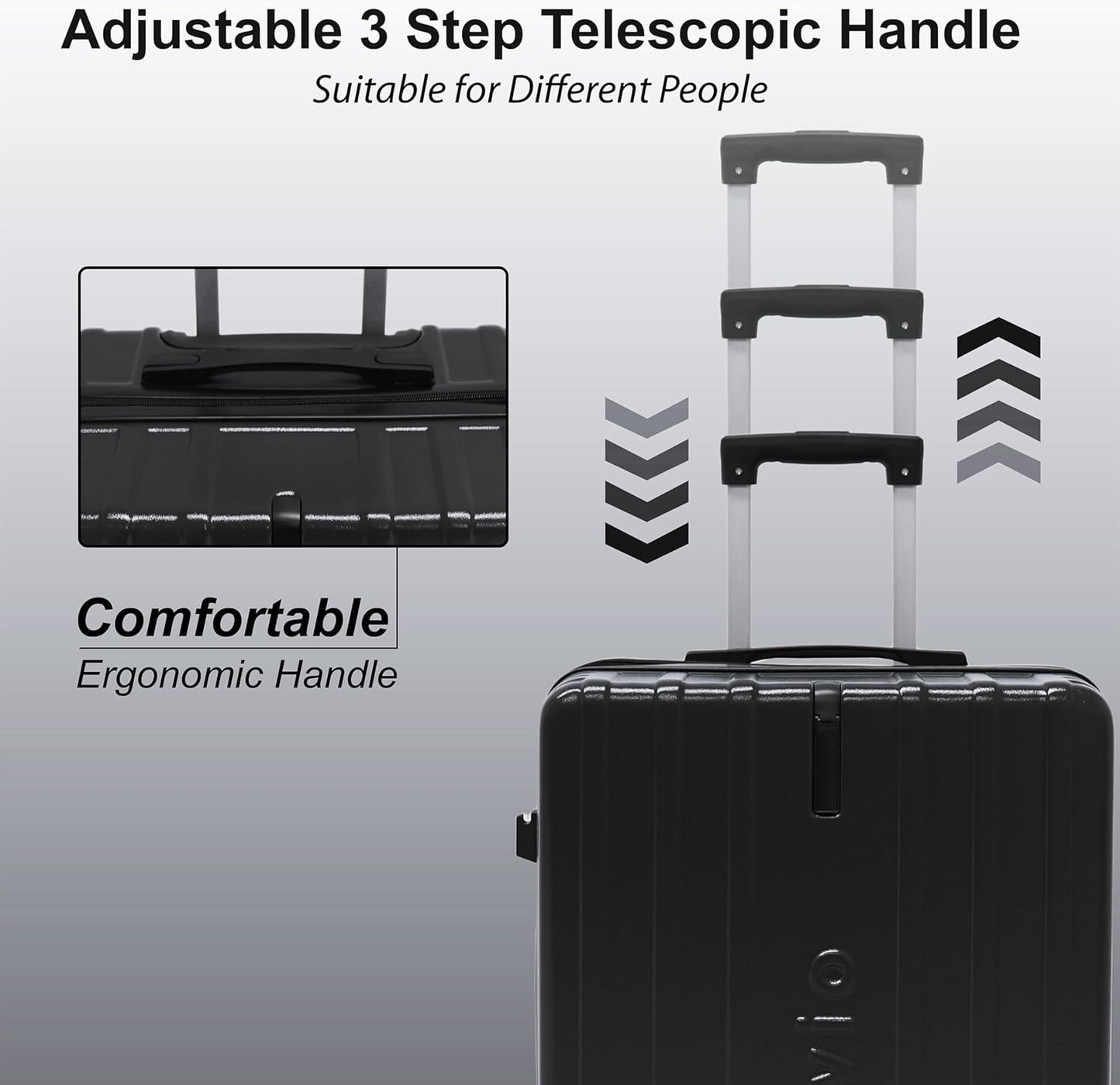 Alivio 3 Piece Hard-Shell Luggage Set with Secure Number Lock, 360 Spinner Wheels & 3-Step Telescopic Handle – Lightweight Travel Trolley Suitcase Set (Small/Medium/Large) (Black)