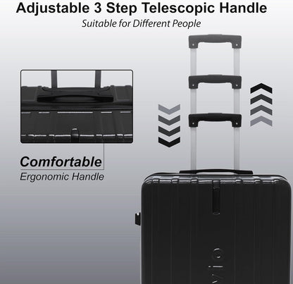 Alivio 3 Piece Hard-Shell Luggage Set with Secure Number Lock, 360 Spinner Wheels & 3-Step Telescopic Handle – Lightweight Travel Trolley Suitcase Set (Small/Medium/Large) (Black)