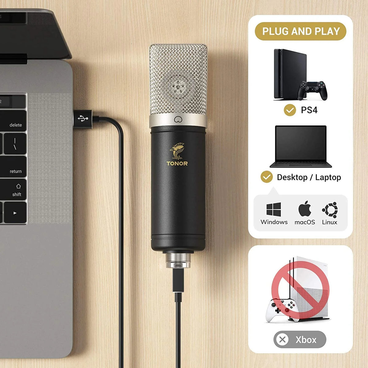 TONOR TC-2030 USB Microphone Kit – 192kHz/24Bit Condenser Microphone with Adjustable Boom Arm