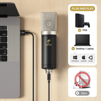 TONOR TC-2030 USB Microphone Kit – 192kHz/24Bit Condenser Microphone with Adjustable Boom Arm