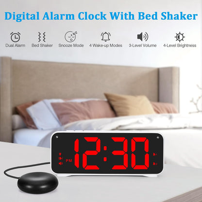 Sukeen Loud Alarm Clock with Bed Shaker – For Heavy Sleepers, 6.5" LED Display, Dual Alarm, USB Charger