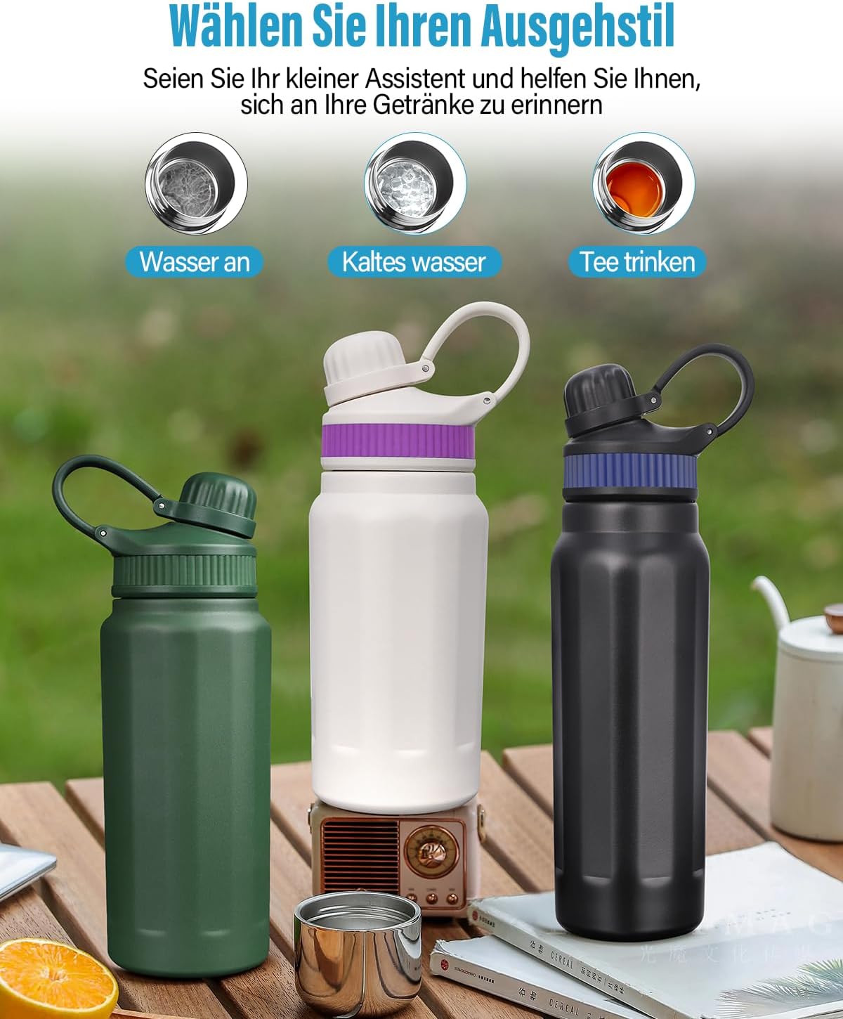 Insulated Stainless Steel Water Bottle 800ml - Leak Proof Water Bottle for On the Go with Straw, 2 Silicone Bands - BPA Free - Insulated Flask for Adults, Fitness, Sports