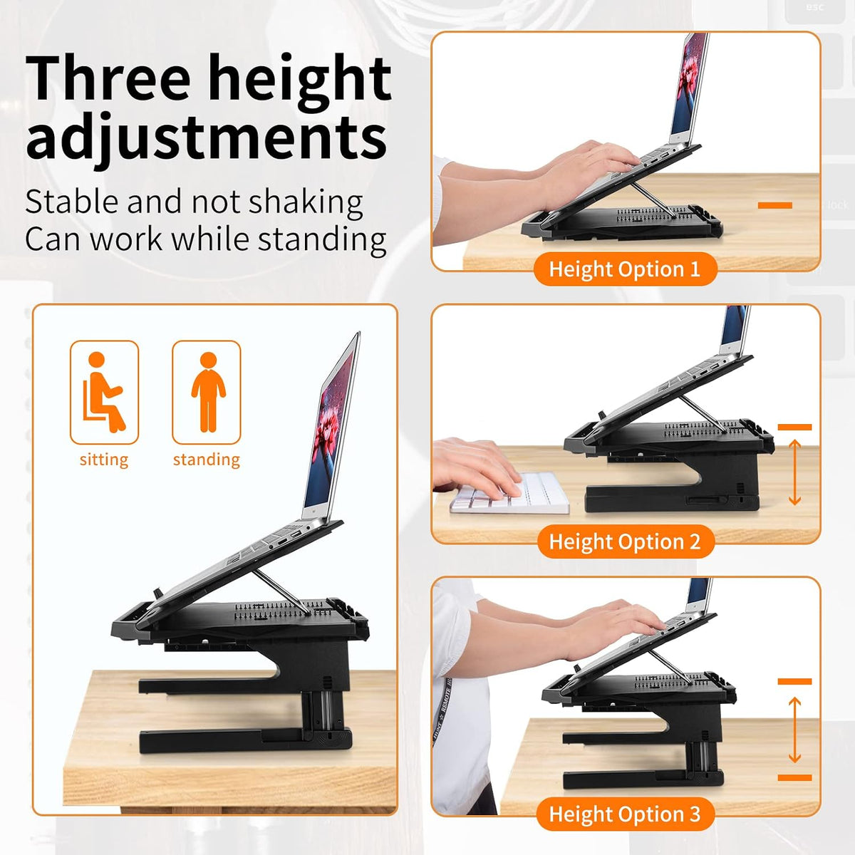Adjustable Laptop Stand with Phone Holder — Rotating Base, 3-Height Riser, Fits 10–17"