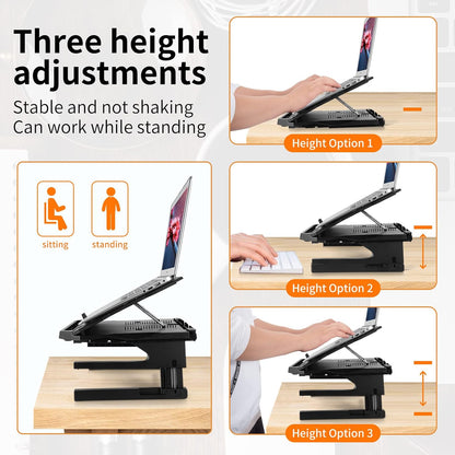 Adjustable Laptop Stand with Phone Holder — Rotating Base, 3-Height Riser, Fits 10–17"