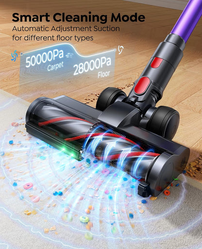 Cordless Vacuum Cleaner 600W 50KPa, Stick Vacuum with Touch Screen & Auto Mode, 65-Min Runtime, Lightweight Vacuum for Pet Hair, Carpets & Hard Floors, Wall Charging, 1M Hose, UK Plug