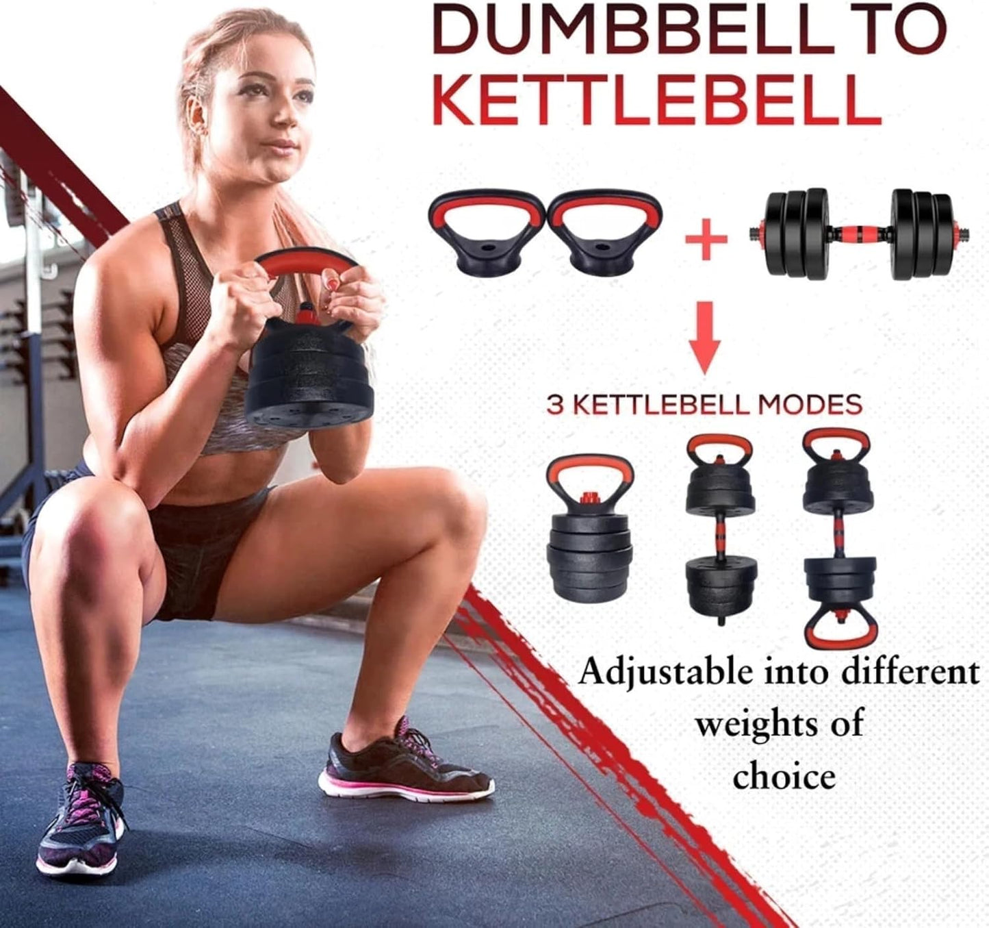 6-in-1 Adjustable Dumbbell, Barbell & Kettlebell Set – 20kg to 40kg – Customisable Home Gym Strength Training Weights