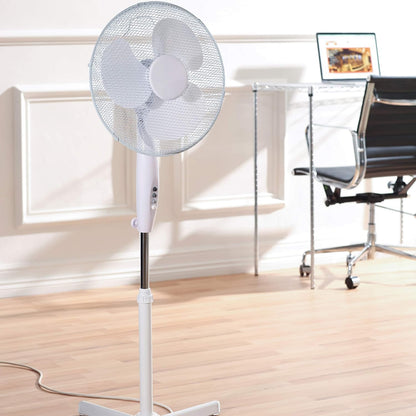 Daewoo 16" Pedestal Fan | Oscillating Floor Fan with Adjustable Height — White