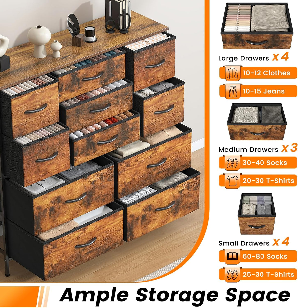 Chest of Drawers 11 Drawer Large Dresser Metal Frame MDF Top Bedroom Storage