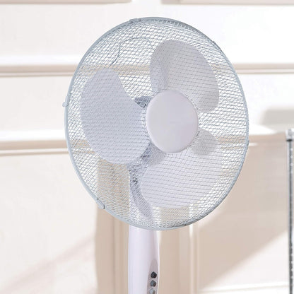 Daewoo 16" Pedestal Fan | Oscillating Floor Fan with Adjustable Height — White