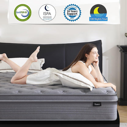 Vantto Memory Foam Hybrid Mattress, 10 Inch, Breathable Fabric Cover