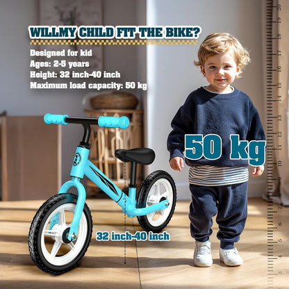 Kids Balance Bike (Ages 2-5) – Adjustable Seat & Handlebars, LED Light-Up Wheels, Supports up to 50kg | Blue