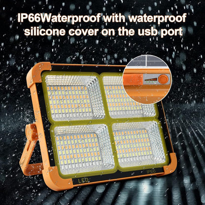 Solar LED Floodlight with Built-In USB Power Bank | 4 Brightness Settings | Waterproof Outdoor Security Light for Camping, Garage & Car Repair
