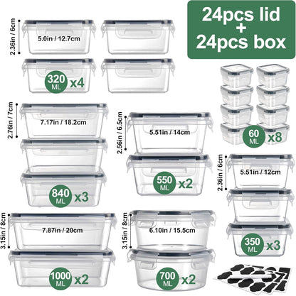Alivio 24Pc Food Storage Containers, Meal Prep Containers with Leakproof Lid, Airtight Lunch Box, Microwave, Oven, Freezer & Dishwasher Storage Box Multiple Size (Transparent, Set of 24pc)