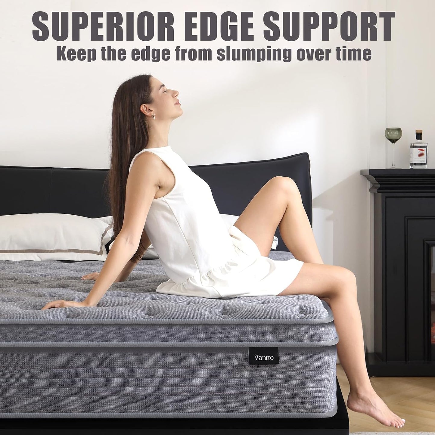 Vantto Memory Foam Hybrid Mattress, 10 Inch, Breathable Fabric Cover