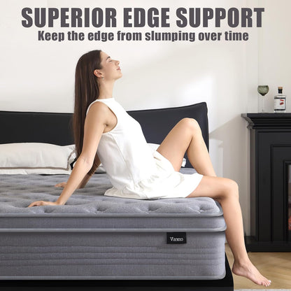 Vantto Memory Foam Hybrid Mattress, 10 Inch, Breathable Fabric Cover