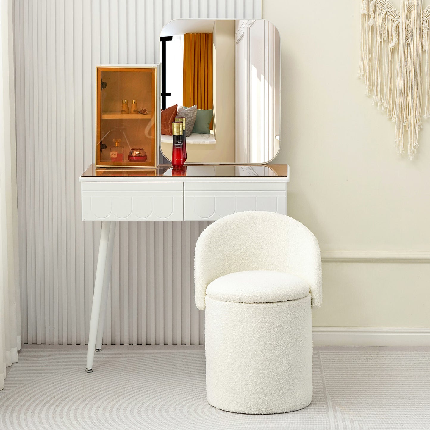 White Storage Ottoman Stool | 3-in-1 Seat, Footrest & Storage Box | Rosie
