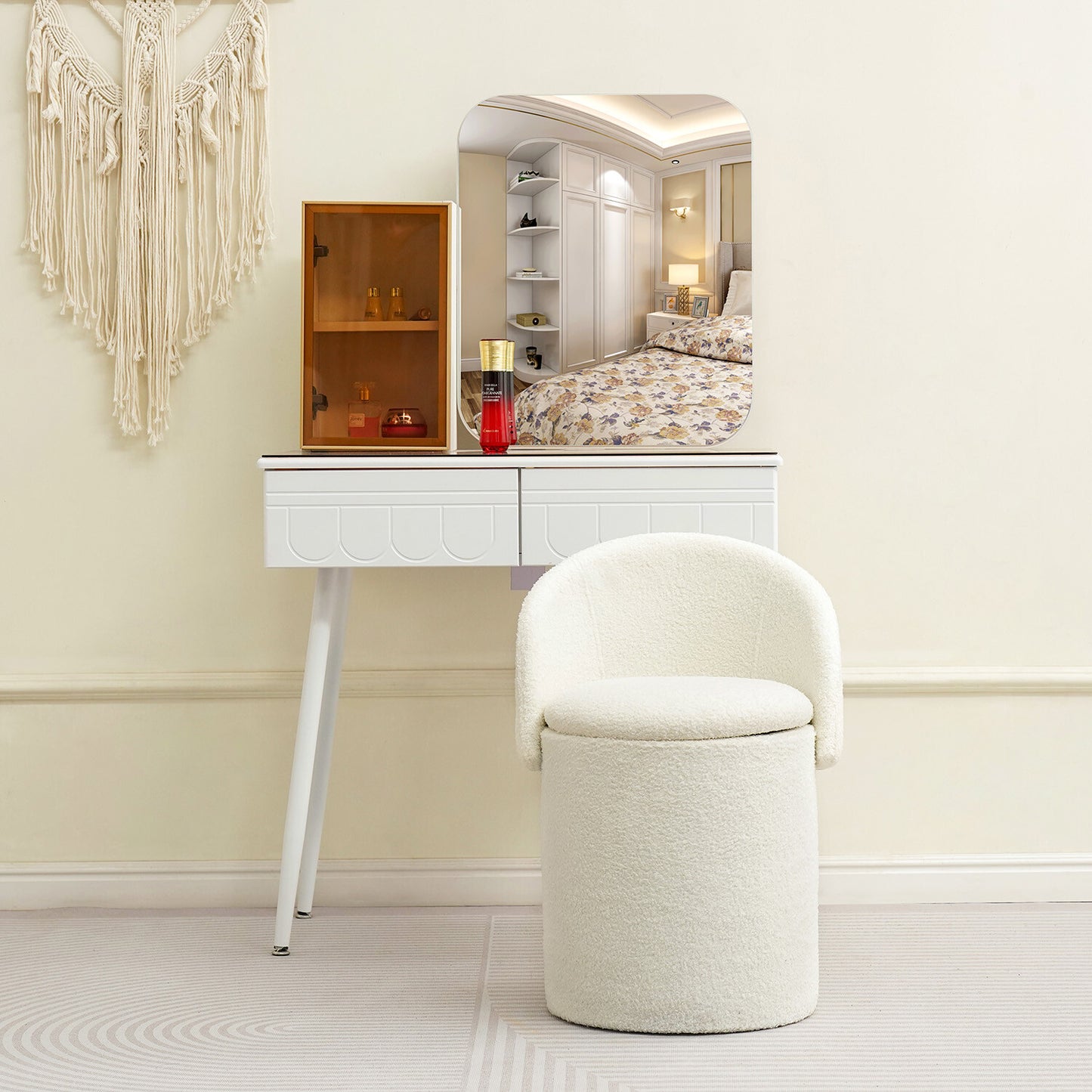 White Storage Ottoman Stool | 3-in-1 Seat, Footrest & Storage Box | Rosie