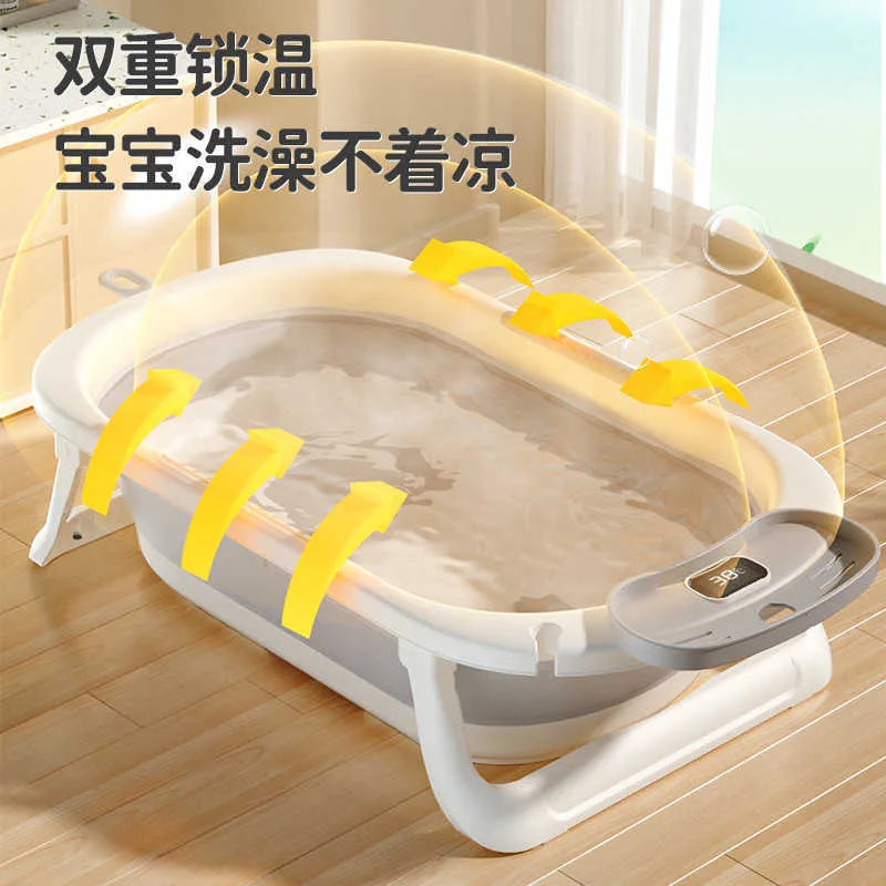 Foldable Baby Bathtub with Temperature Sensor – Portable Plastic Bath Tub for Newborns & Children, Ideal for Home Use