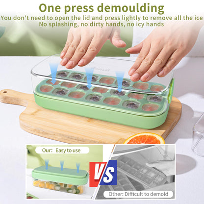 1-Piece Ice Cube Tray Set with Lid & Bin, Easy Release Silicone Mould for Whiskey & Drinks (m-Green)