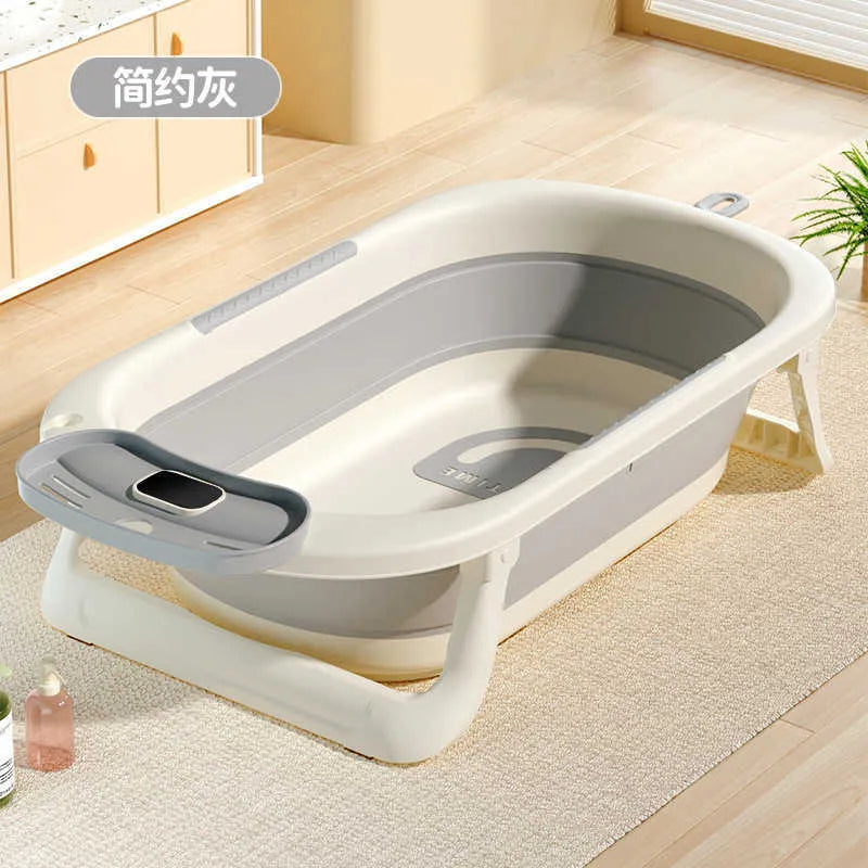 Foldable Baby Bathtub with Temperature Sensor – Portable Plastic Bath Tub for Newborns & Children, Ideal for Home Use