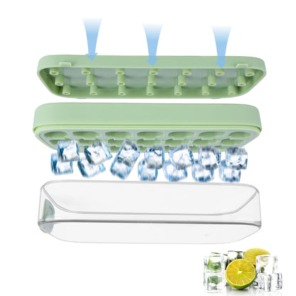 1-Piece Ice Cube Tray Set with Lid & Bin, Easy Release Silicone Mould for Whiskey & Drinks (m-Green)