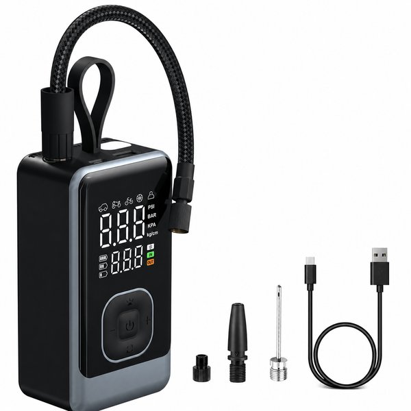 Portable Digital Tyre Inflator – 150 PSI Rechargeable Air Pump with Preset Modes, LED Torch & Auto Shut-Off – For Cars, Bikes, Cycles & Balls