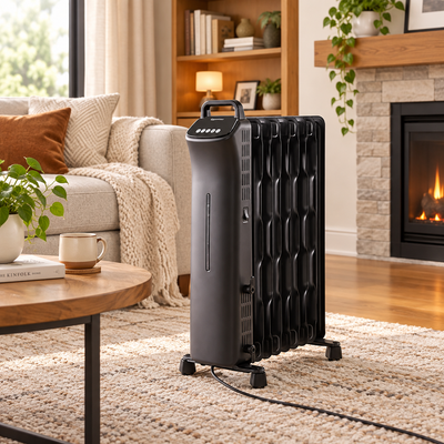 8 Fin Oil Filled Radiator 2000W Portable Electric Heater Digital Thermostat