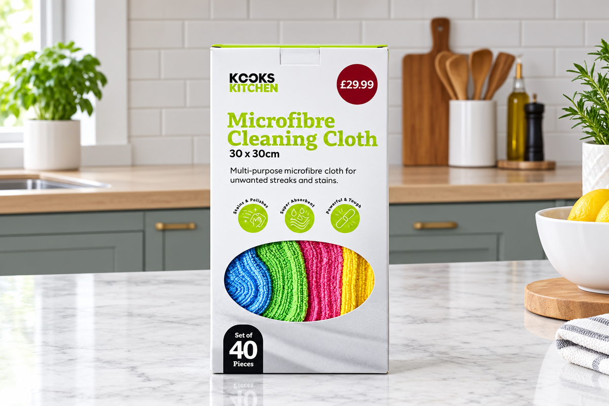 Kooks Kitchen Microfibre Cleaning Cloths, Pack of 40, 30 x 30cm, Multicolour