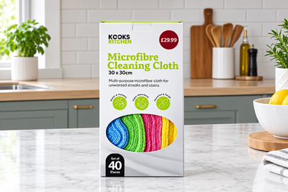 Kooks Kitchen Microfibre Cleaning Cloths, Pack of 40, 30 x 30cm, Multicolour