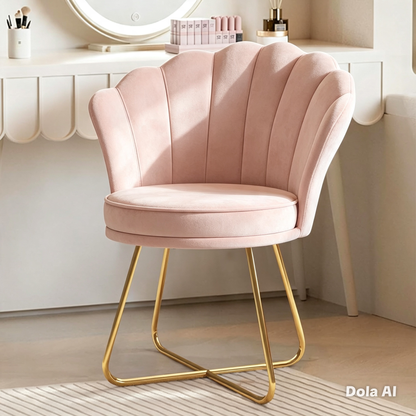 Black Velvet Vanity Chair – Petal Back, Gold Metal Frame, Dressing Table Chair for Bedroom & Makeup Area