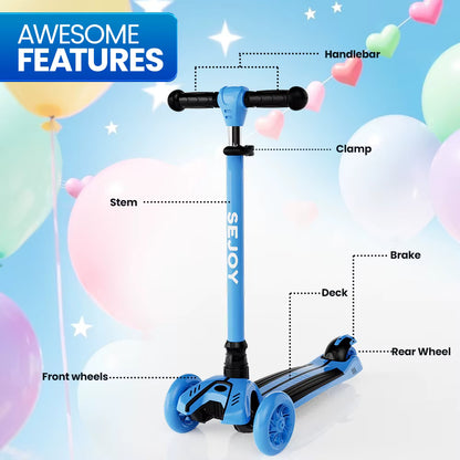 SEJOY 3-in-1 Kids Balance Scooter – Foldable, with Seat & Light-Up Wheels