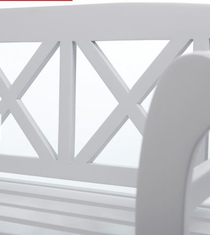 Bewdley 2-Seater Garden Bench – Solid Acacia Hardwood, Pearl White PU Painted Finish
