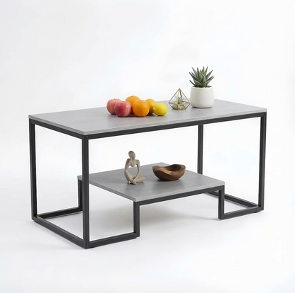 Alivio 2-Tier Storage Coffee Table with Metal Frame Design for Home & Office (Grey)