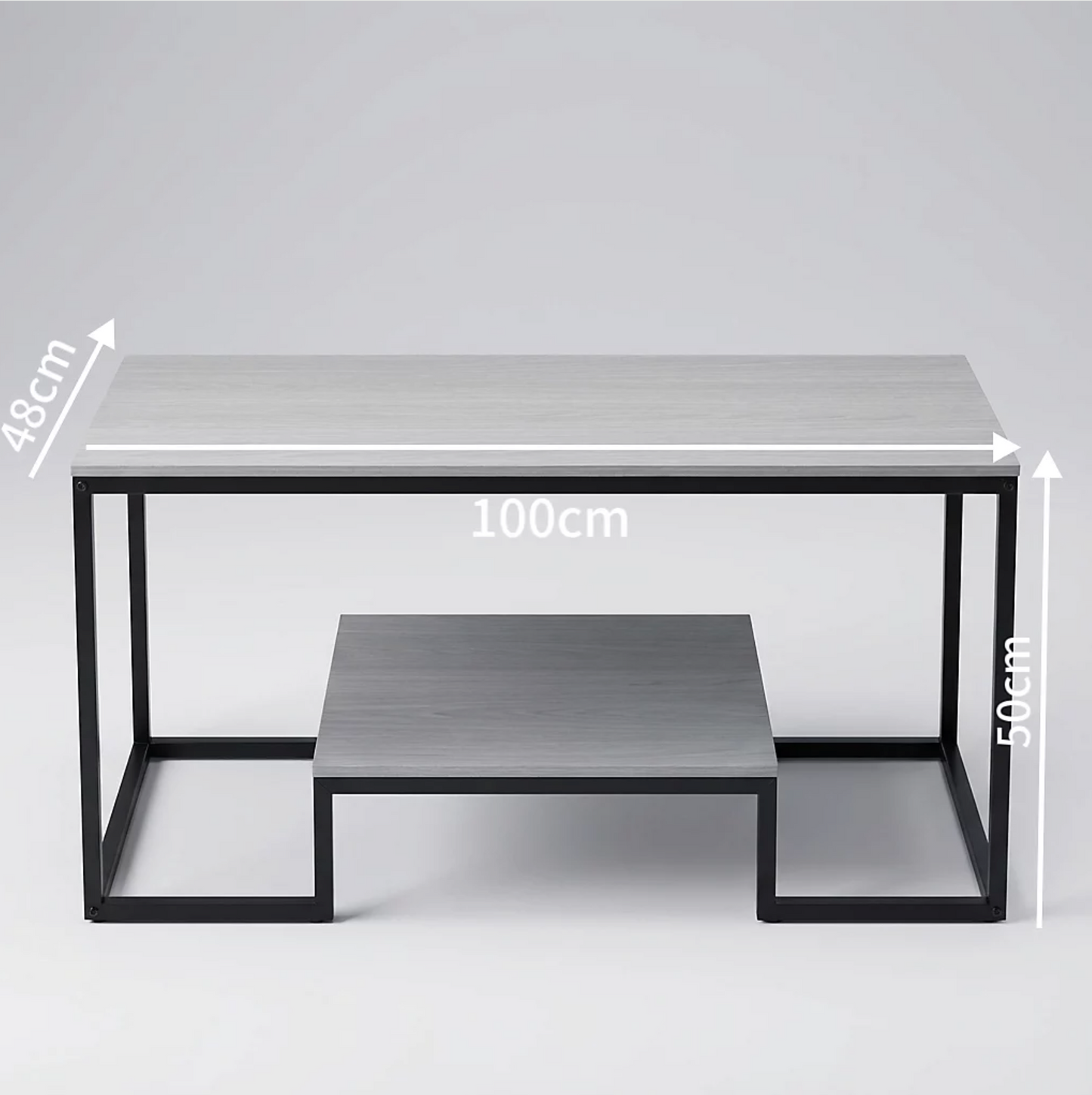 Alivio 2-Tier Storage Coffee Table with Metal Frame Design for Home & Office (Grey)