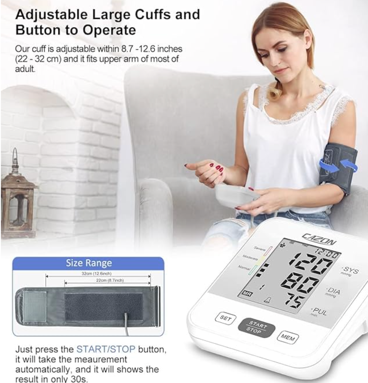 CAZON Upper Arm Blood Pressure Monitor | Automatic Digital BP Machine for Home Use