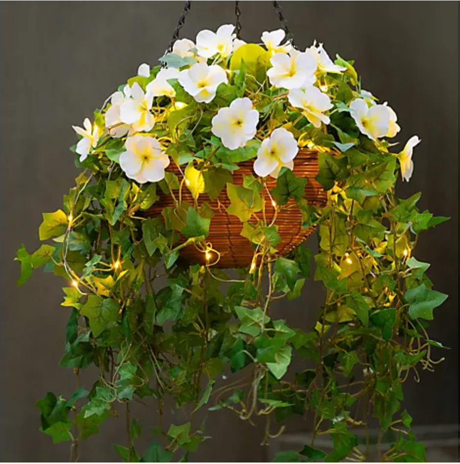 Pre-Lit Artificial Pansy Hanging Basket – Garden Reflections Outlet Series