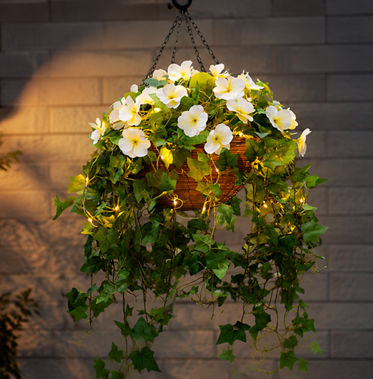 Pre-Lit Artificial Pansy Hanging Basket – Garden Reflections Outlet Series