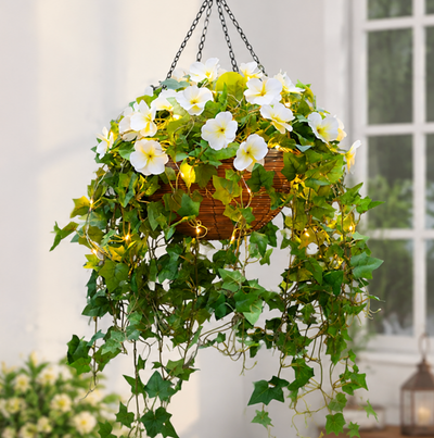 Pre-Lit Artificial Pansy Hanging Basket – Garden Reflections Outlet Series