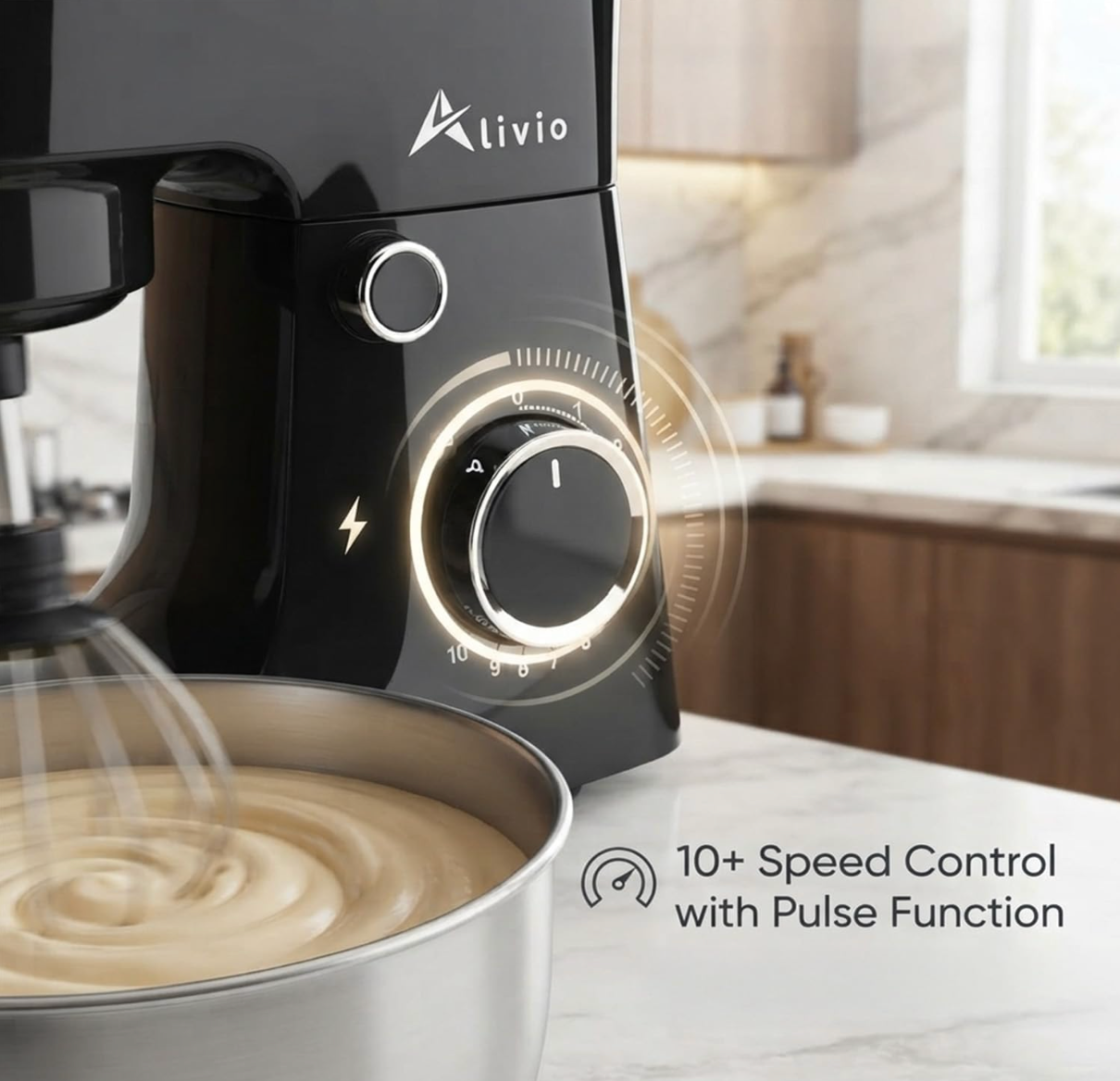 Alivio 5L Stand Mixer 1500W – Heavy Duty Kitchen Mixer with 10+P Speed Control, Dough Hook, Flat Beater & Whisk – Stainless Steel Bowl (Black)