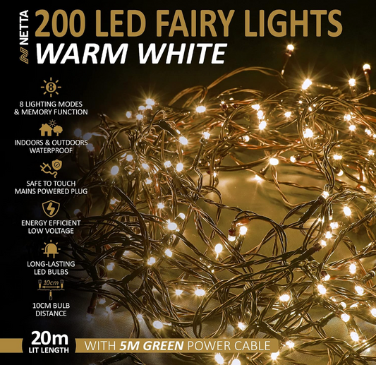 O'LITSTR Warm White LED String Lights – 35m Fairy Lights on Green Cable (29.9m Lit Length) – Christmas Tree, Indoor & Garden Decoration