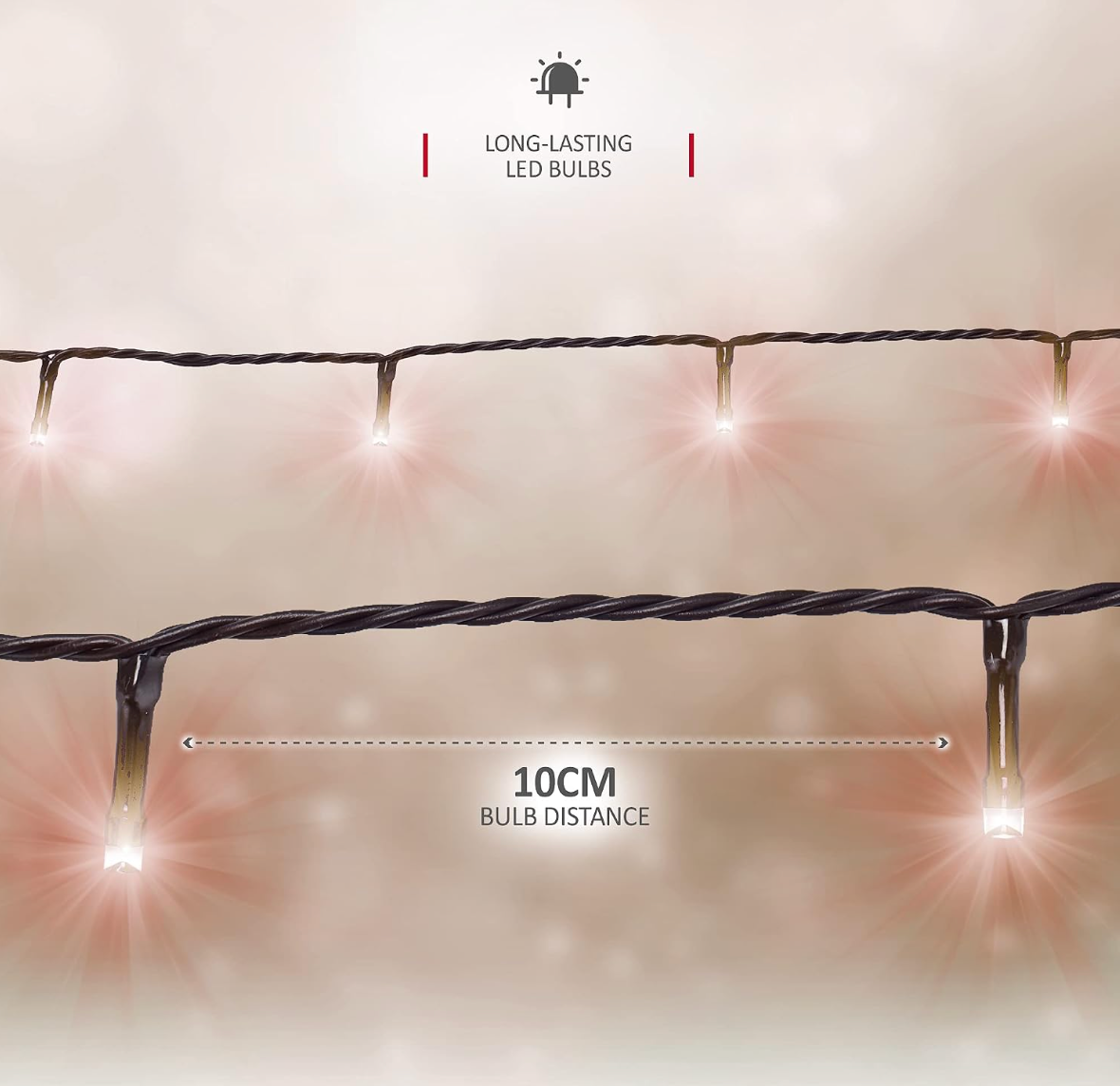 O'LITSTR Warm White LED String Lights – 35m Fairy Lights on Green Cable (29.9m Lit Length) – Christmas Tree, Indoor & Garden Decoration