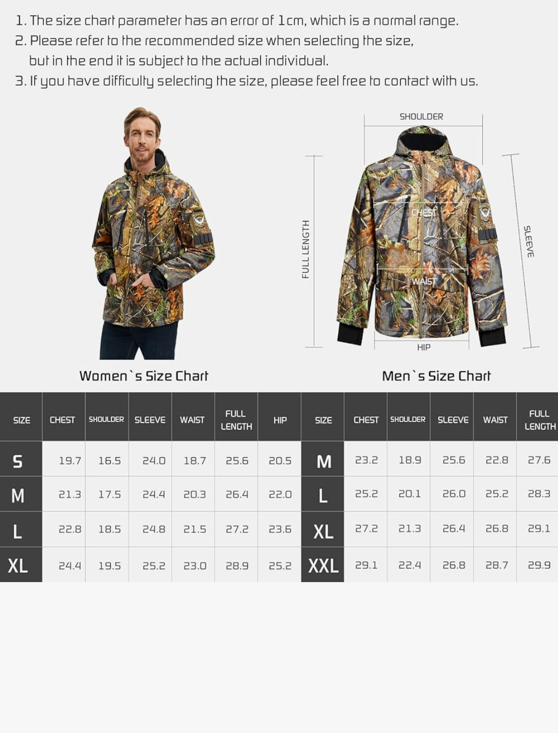 CONQUECO Men's Camo Heated Jacket Waterproof Hunting Hoodie Jacket with Battery Pack