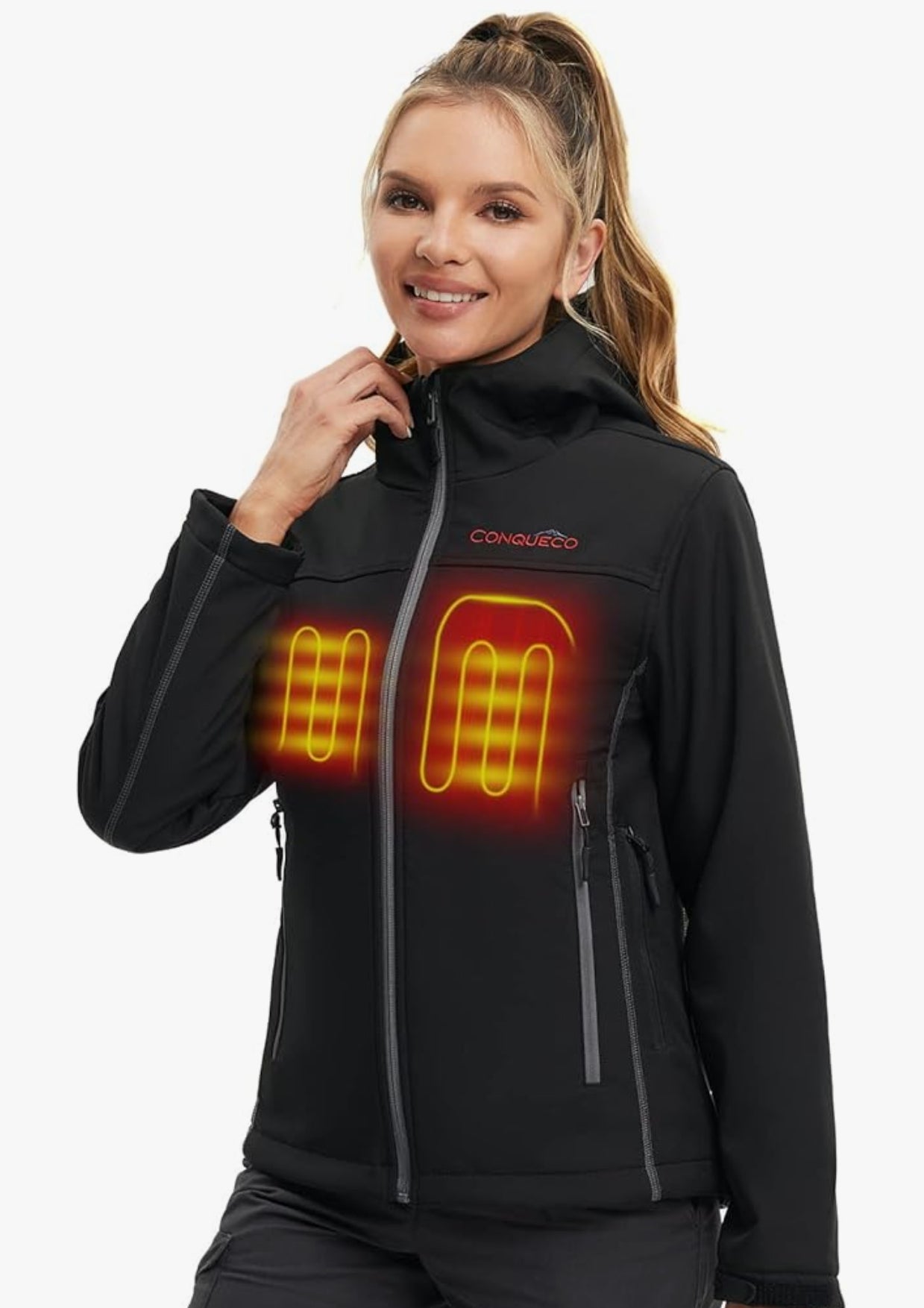 CONQUECO Heated Jacket Electric Hoodie Jacket With Battery Pack