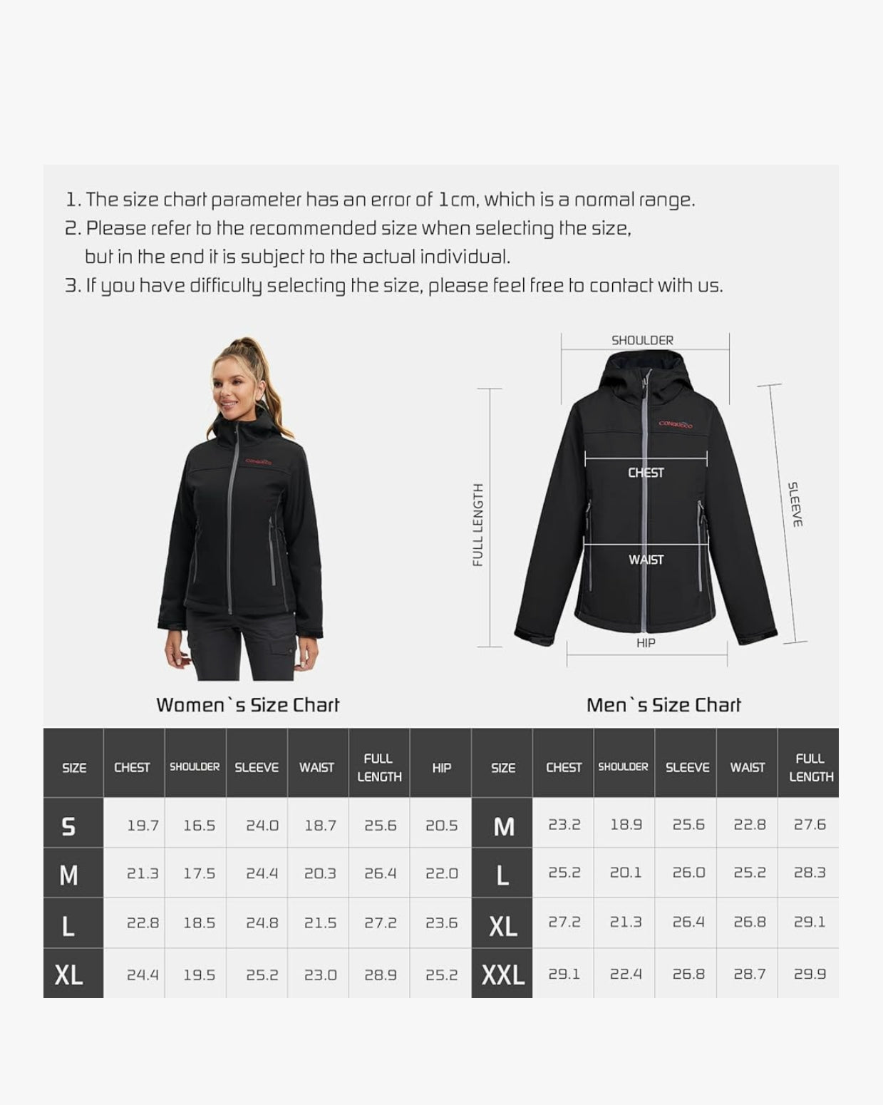 CONQUECO Heated Jacket Electric Hoodie Jacket With Battery Pack