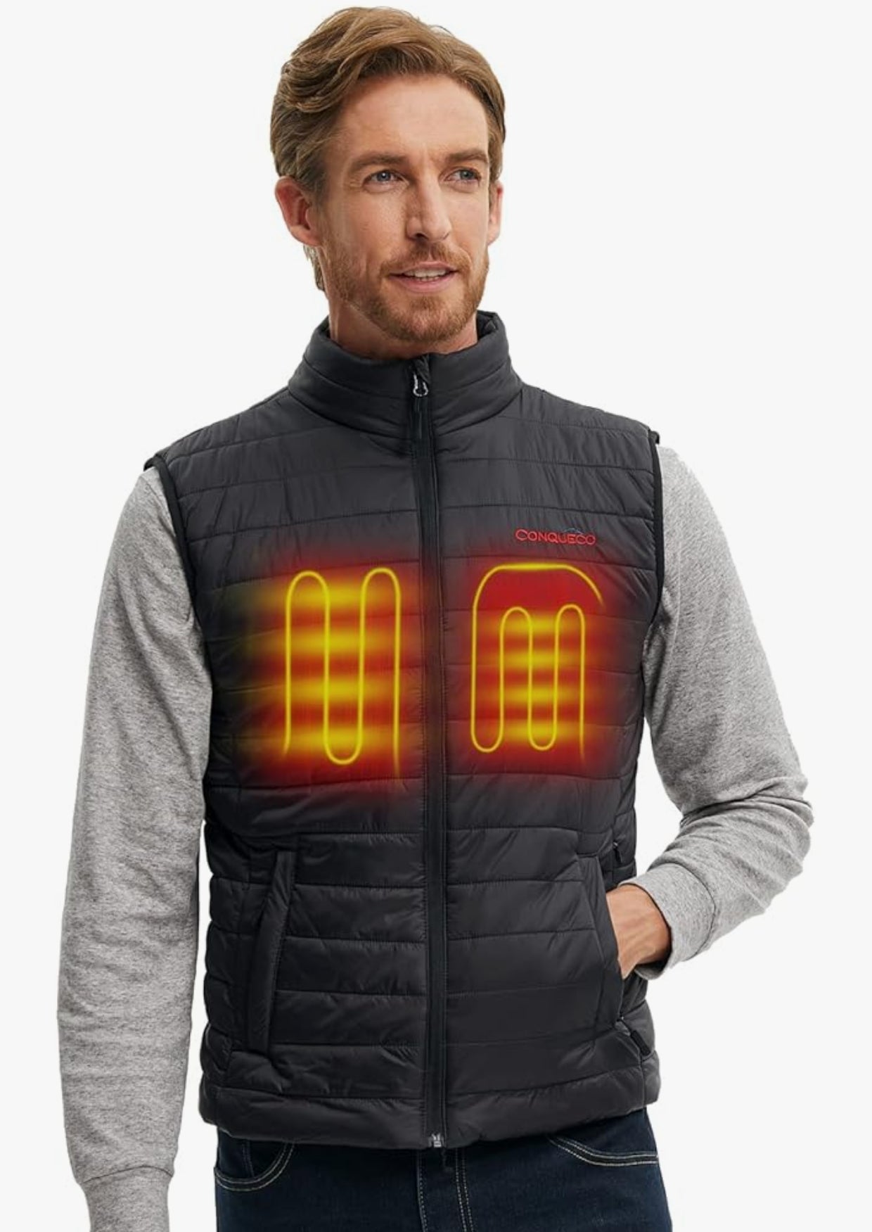 CONQUECO Men's Heated Vest Jacket: Slim Fit Electric Heating Gilet with Battery Pack in Winter Warm for Outdoor Camping Hiking Hunting