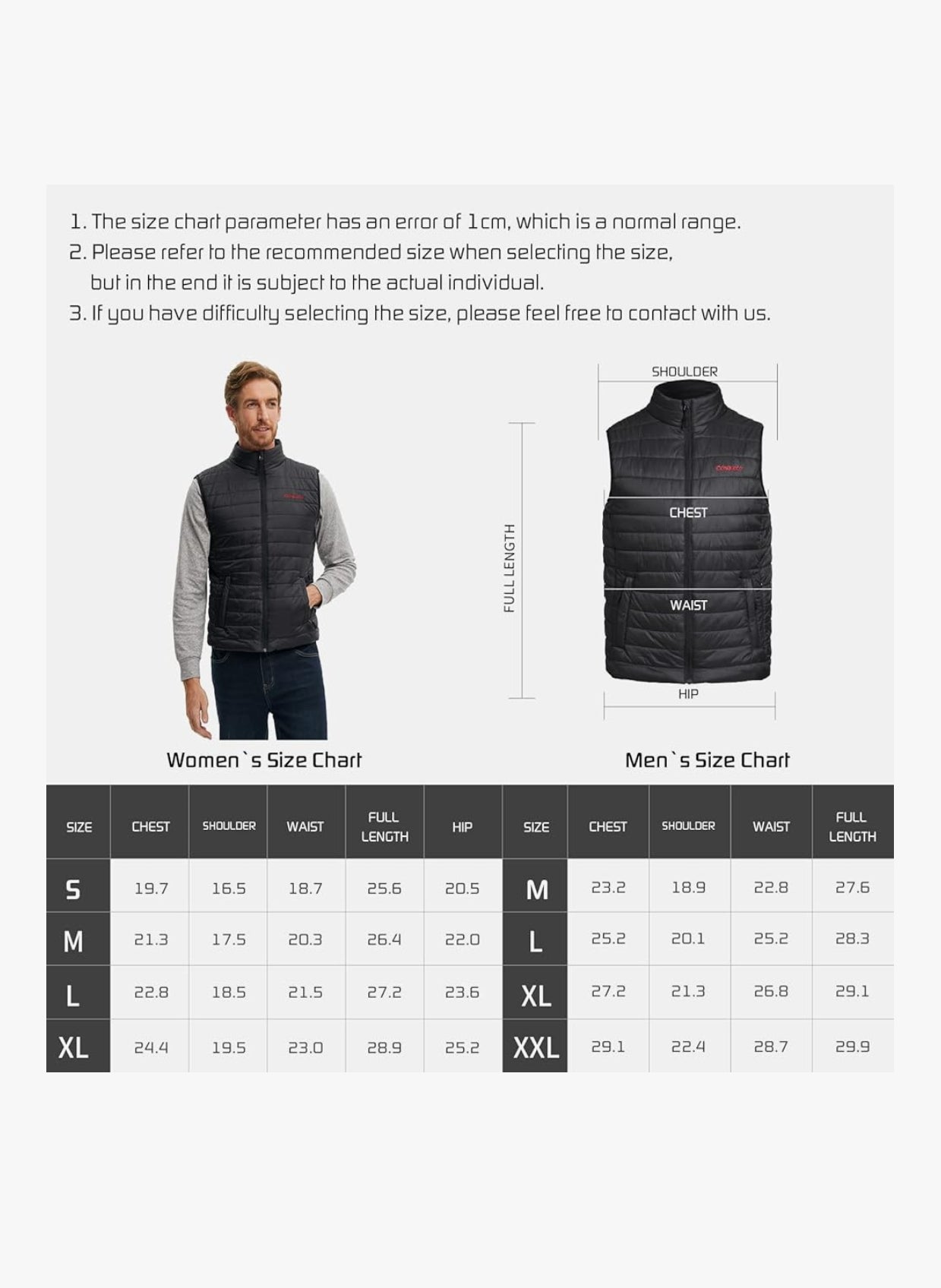 CONQUECO Men's Heated Vest Jacket: Slim Fit Electric Heating Gilet with Battery Pack in Winter Warm for Outdoor Camping Hiking Hunting