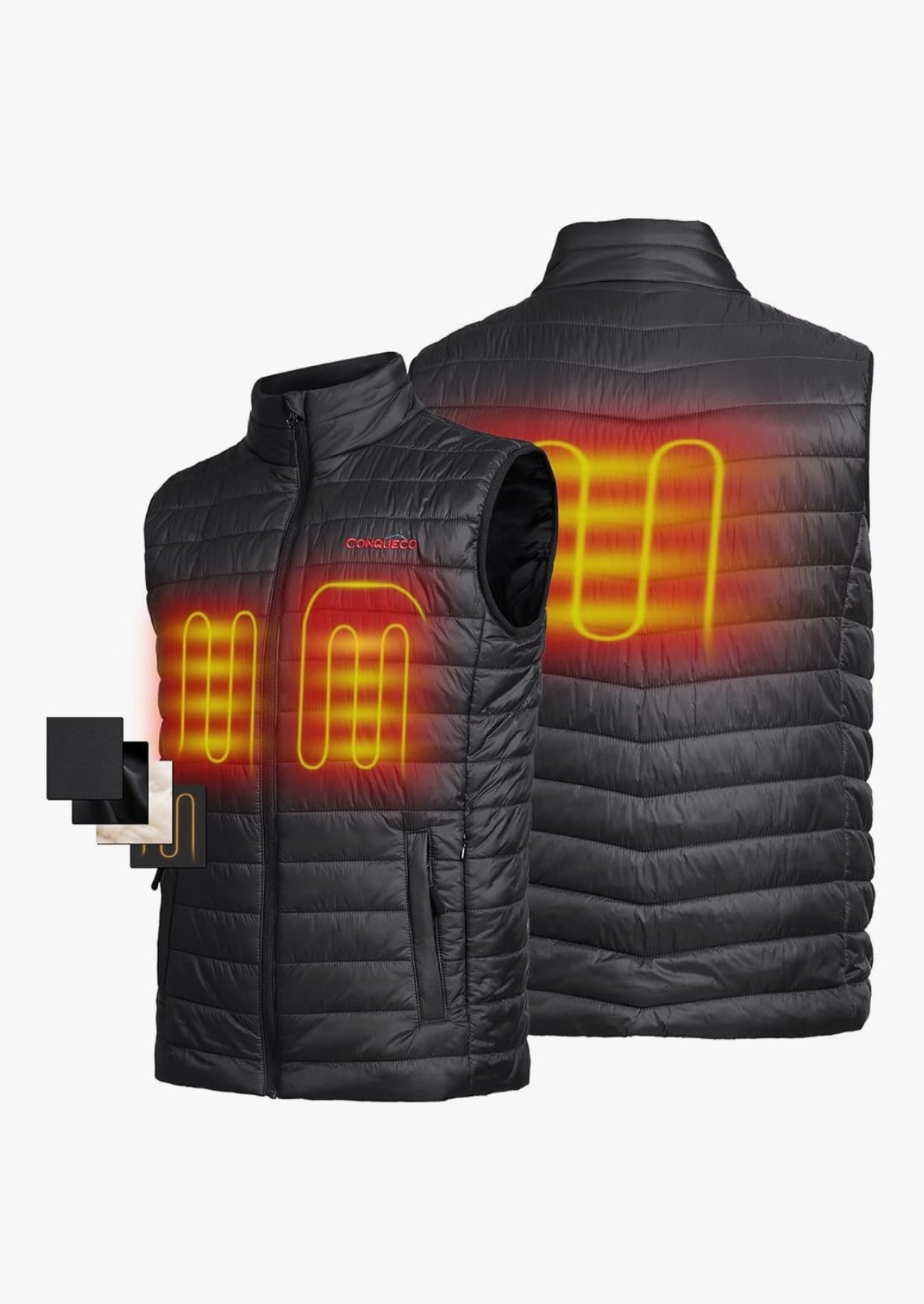 CONQUECO Men's Heated Vest Jacket: Slim Fit Electric Heating Gilet with Battery Pack in Winter Warm for Outdoor Camping Hiking Hunting