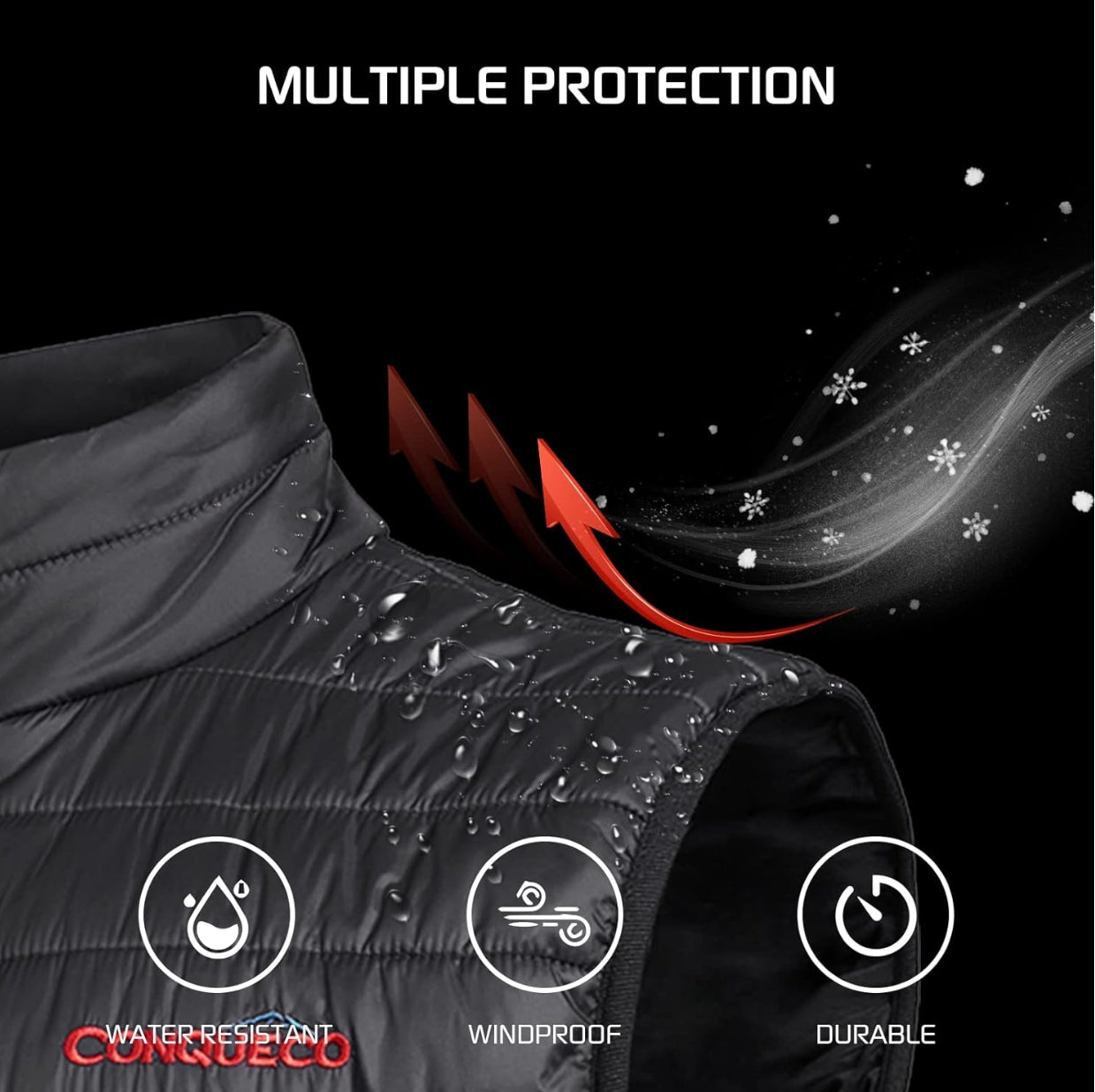 CONQUECO Men's Heated Vest Jacket: Slim Fit Electric Heating Gilet with Battery Pack in Winter Warm for Outdoor Camping Hiking Hunting