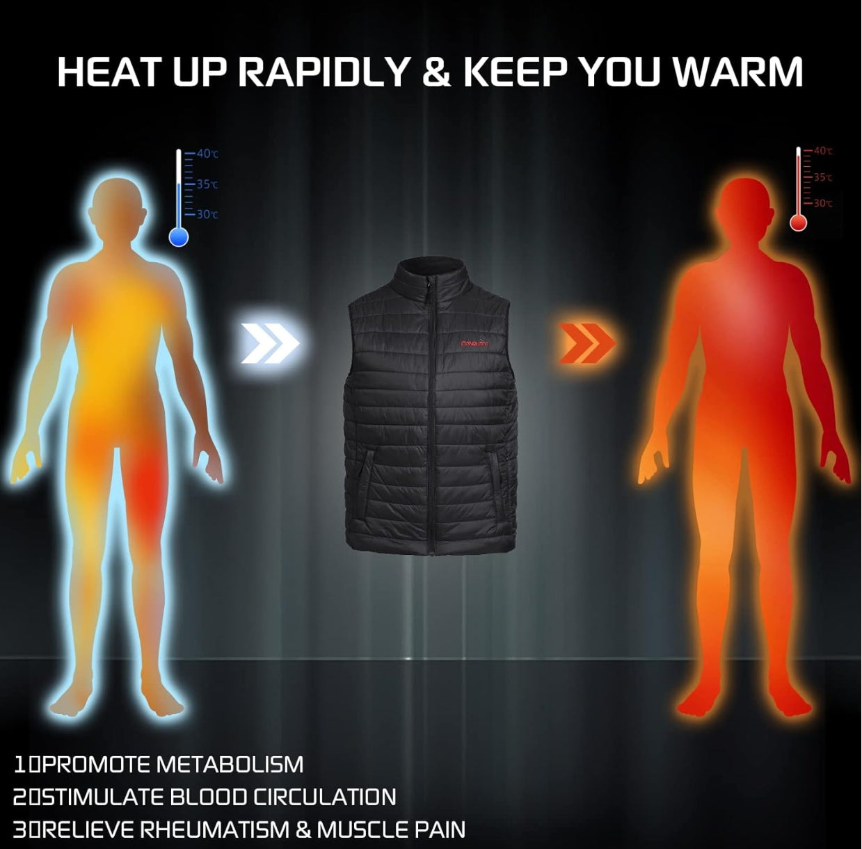 CONQUECO Men's Heated Vest Jacket: Slim Fit Electric Heating Gilet with Battery Pack in Winter Warm for Outdoor Camping Hiking Hunting
