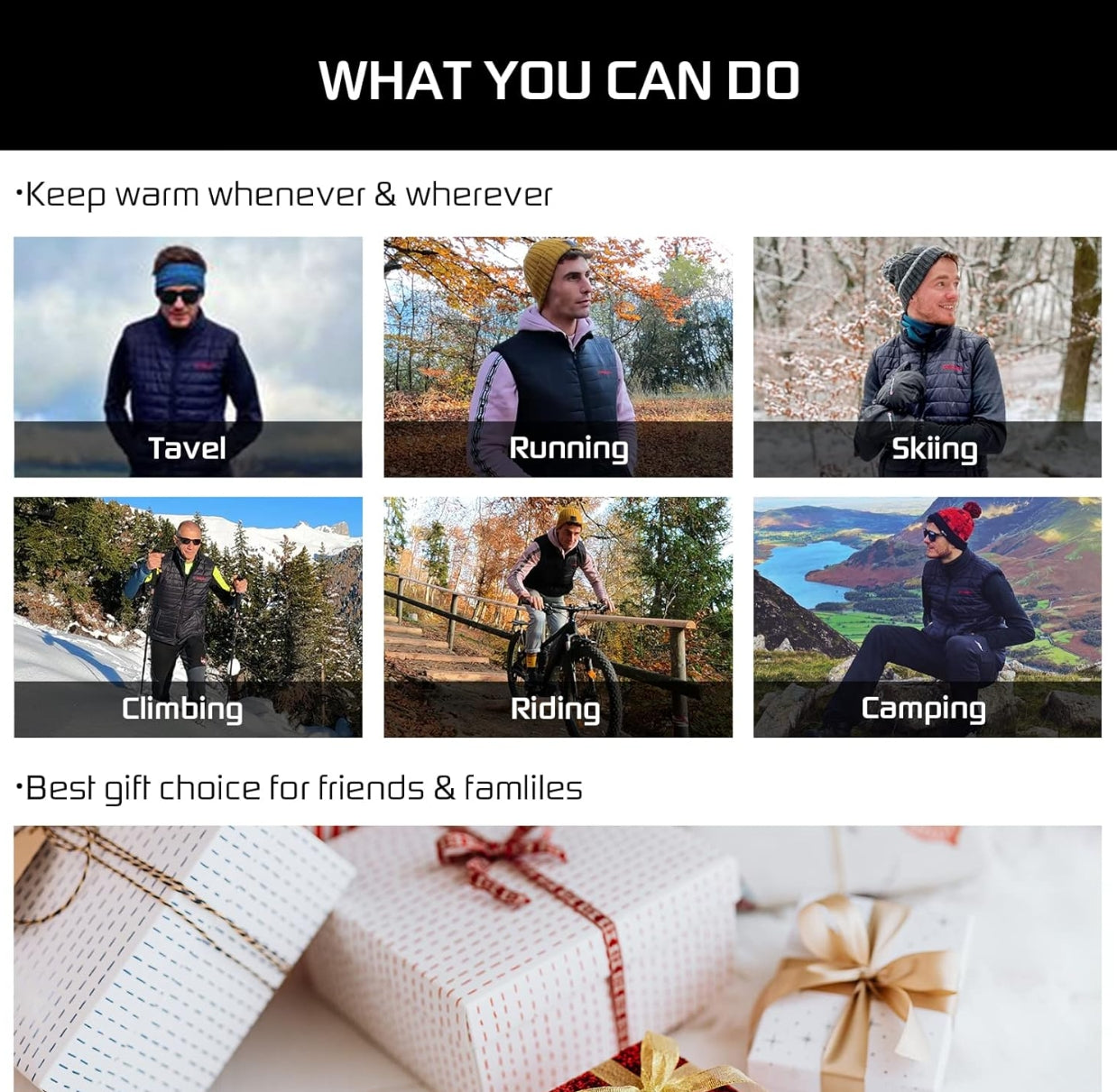 CONQUECO Men's Heated Vest Jacket: Slim Fit Electric Heating Gilet with Battery Pack in Winter Warm for Outdoor Camping Hiking Hunting